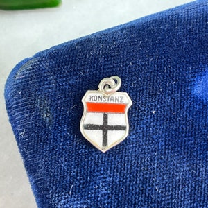 Enamel Travel Charm - Silver Enamel Konstanz Germany Coat of Arms Souvenir Bracelet Charm - Travel 835 Silver