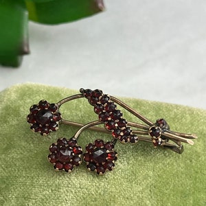 10k Bohemian Garnet Brooch - Flowers and Leaves, January Birthstone Jewelry