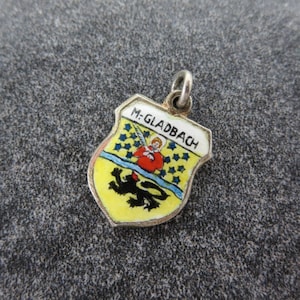 Enamel Travel Charm - Silver Enamel Germany Souvenir Bracelet Charm - Monchengladbach 800 Silver