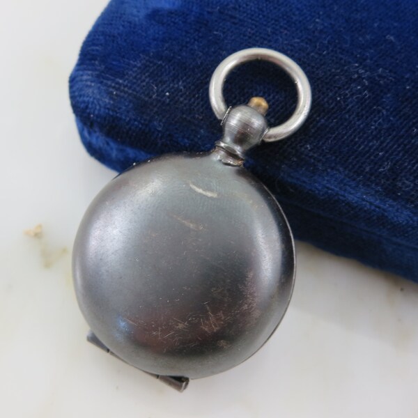 Vintage Coin Holder Locket for Pendant or Chatelaine - Dark Silver Tone Pocket Watch Look