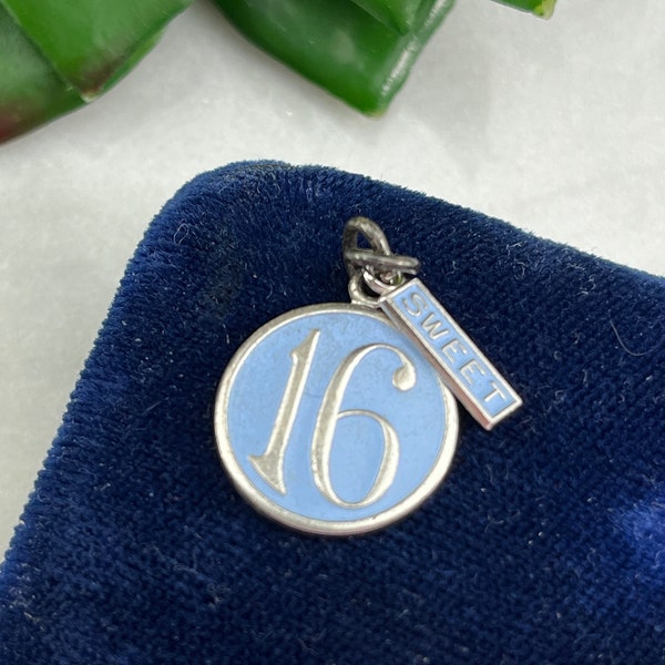 Sterling Silver Sweet 16 Charm - Blue Enamel, Vintage Charms for Bracelet