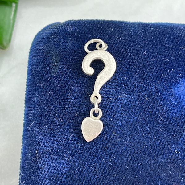 Sterling Silver Question Mark Heart Charm - Rare Vintage Bracelet Charm, Do You Love Me