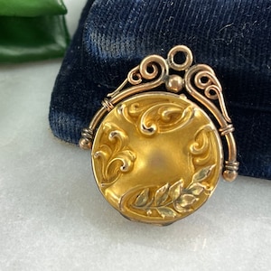 Victorian Locket - Repousse Round Watch Fob Locket Gold Tone Jewelry Engraved Initial S