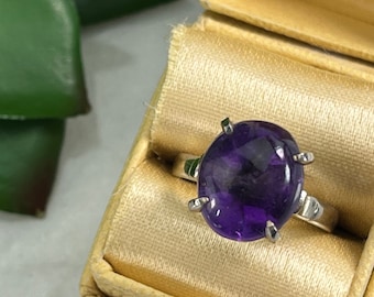 Vintage Sterling Silver Amethyst Statement Ring - Size 5 3/4