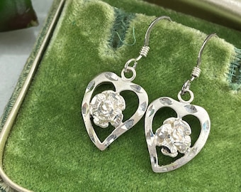 Sterling Silver Heart Earrings - Valentine Gift for Women