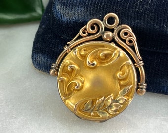 Victorian Locket - Repousse Round Watch Fob Locket Gold Tone Jewelry