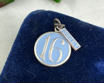 Sterling Silver Sweet 16 Charm - Blue Enamel, Vintage Charms for Bracelet