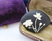 Vintage Toshikane Style Porcelain Brooch - Vintage, Japan, Black and White