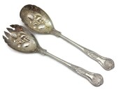 Vintage Salad Serving Set - Fork and Spoon, Embossed Fruit, Kings Pattern, EPNS Sheffield England