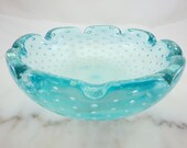 Murano Glass Bowl - Aqua Blue Bullicante Ashtray, Controlled Bubble, Venetian Art Glass, 1950s Vintage Home Decor