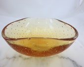 Large Murano Glass Bowl - Orange Controlled Bubble Bullicante Venetian Art Glass 1950s 1960s
