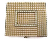 Art Deco Compact - Vintage Dorset Fifth Avenue Faux Pearls Clear Rhinestones Powder Compact
