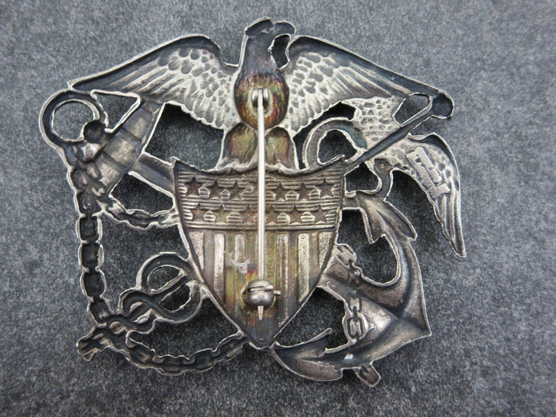 Silver Eagle Military Brooch WWII Nurse Cadet Corps Sterling Silver Hat Badge Blackinton US Public Health Service