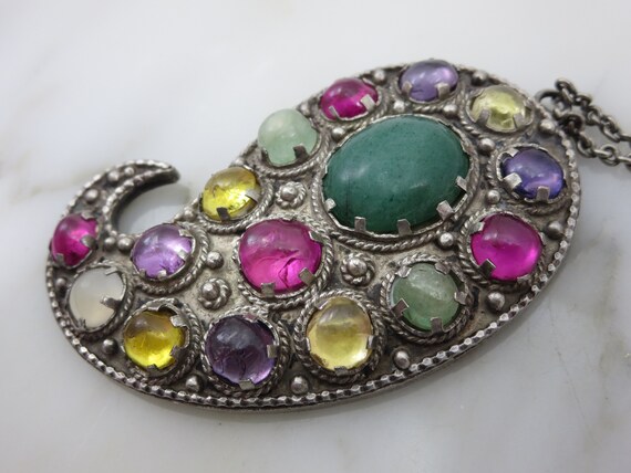 Indian Paisley Gemstone Pendant - Silver, Rubies,… - image 6