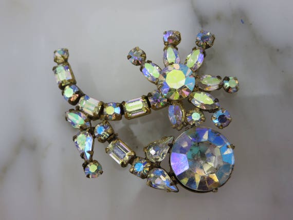 Vintage AB Rhinestone Brooch - Weiss Jewelry Auro… - image 2