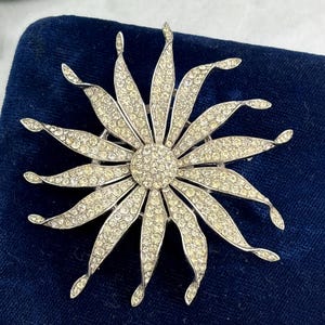 Vintage Crown Trifari 3D Pave Rhinestone Flower Brooch - Signed