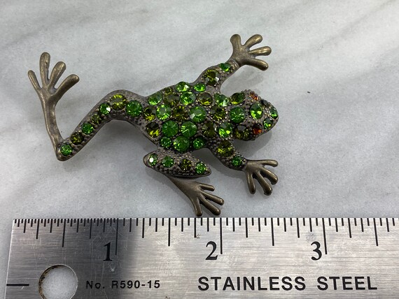 Vintage Rhinestone Frog Brooch or Pendant - Figur… - image 7