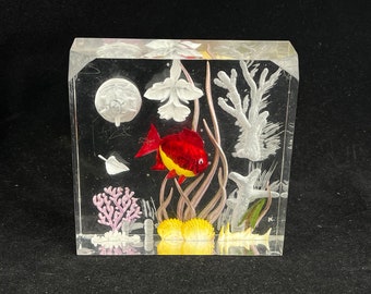 Reverse Carved Lucite Fish Aquarium Sculpture