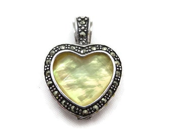 Sterling Silver and Marcasite Heart Pendant - Abalone