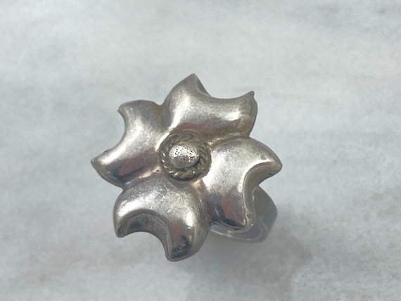 Sterling Statement Ring - Silver Flower Ring, Mex… - image 1