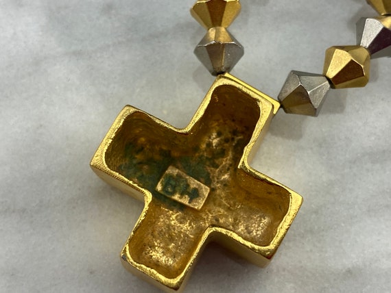 Matte Gold Cross Necklace with Matching Bracelet … - image 3