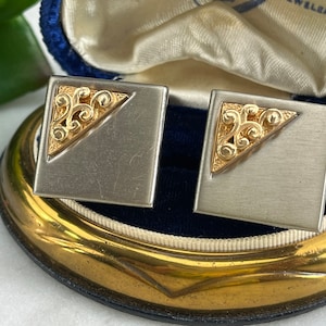 Swank Cufflinks - Mid Century Matte Silver with Gold Accent Vintage Mens Accessories 1960s For Him