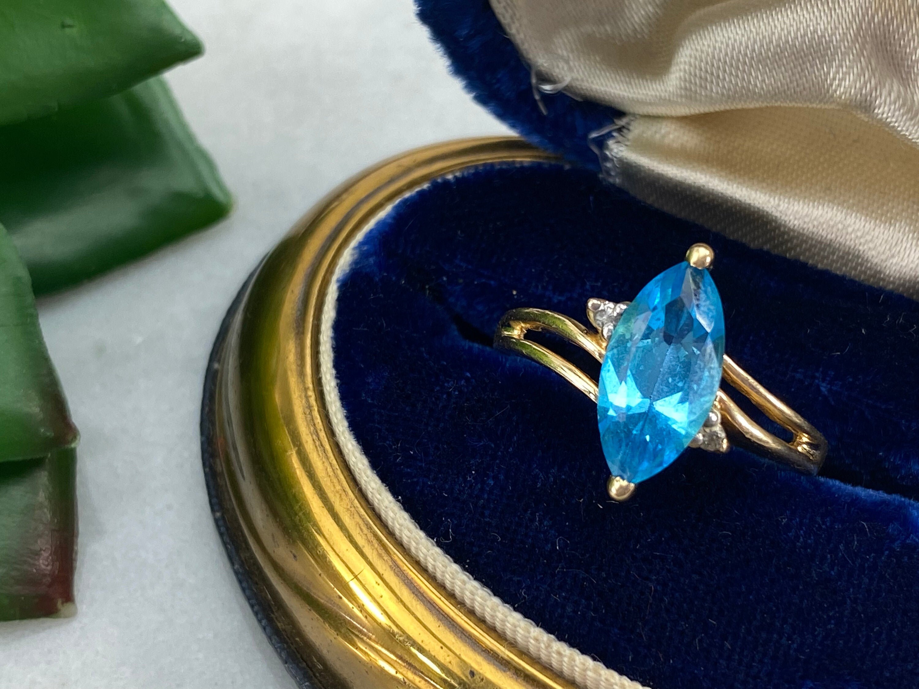 【高知インター店】 14k Gold Blue Topaz Ring - Vintage Rings for Women Gemstone 工芸品