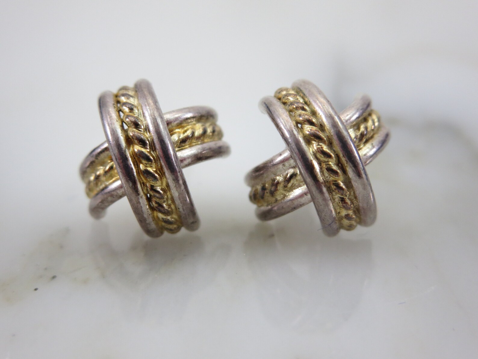 Silver and Gold X Earrings Sterling Silver Pierced X Kisses Etsy