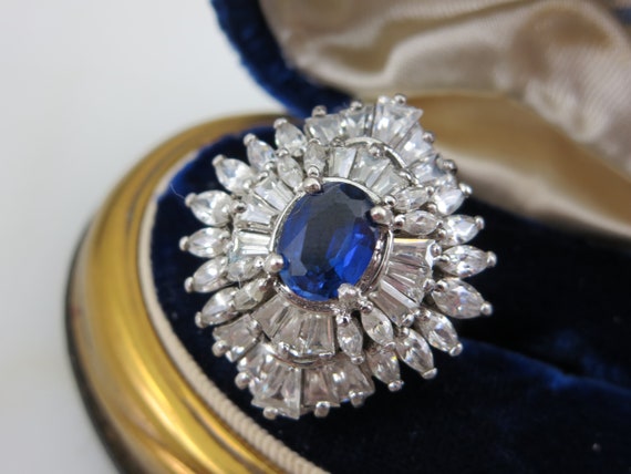 Vintage Sapphire and CZ Statement Ring - Vintage R