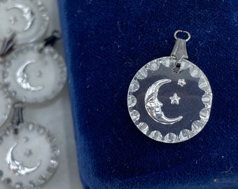 Glass Moon and Stars Pendant: Reverse Intaglio Celestial Charm