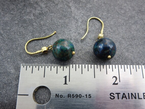 18k Chrysocolla Earrings - Vintage Diamond Accent… - image 4
