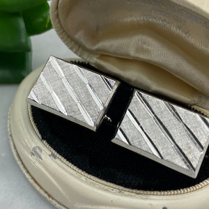 Silver Cufflinks - Mid Century Textured Silver Tone Vintage Mens Accessories 1960s For Him, Dante