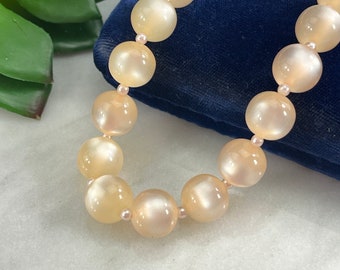 Cream Moonglow Lucite Bead Necklace - Vintage Costume Jewelry