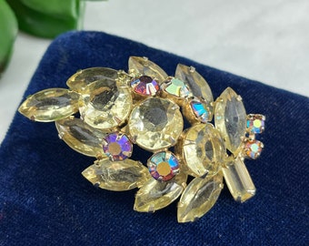 Costume Jewelry Rhinestone Brooch - Yellow Leaf Brooch