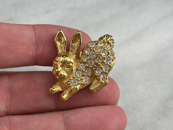Rabbit Brooch - Easter Bunny, Clear Rhinestones, … - image 2