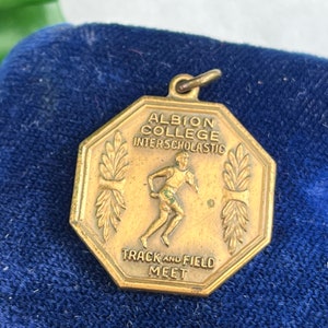 School Award Charm Pendant or Fob - 10k Gold Fill 1940s, Track and Field