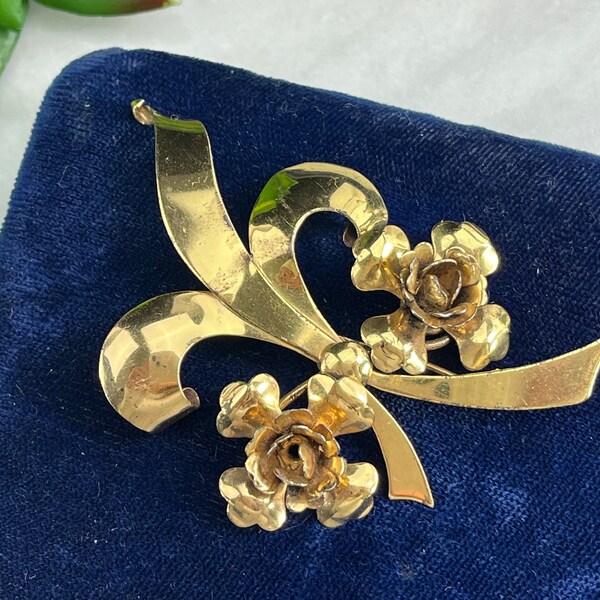 Flower Brooch - Sterling Silver with Gold Finish, Harry Iskin Jewelry