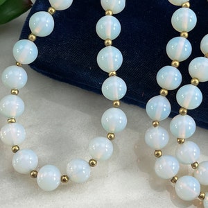 Opaline Glass Beaded Necklace - 14k Gold Clasp Bead Necklaces for Women 24&quot;