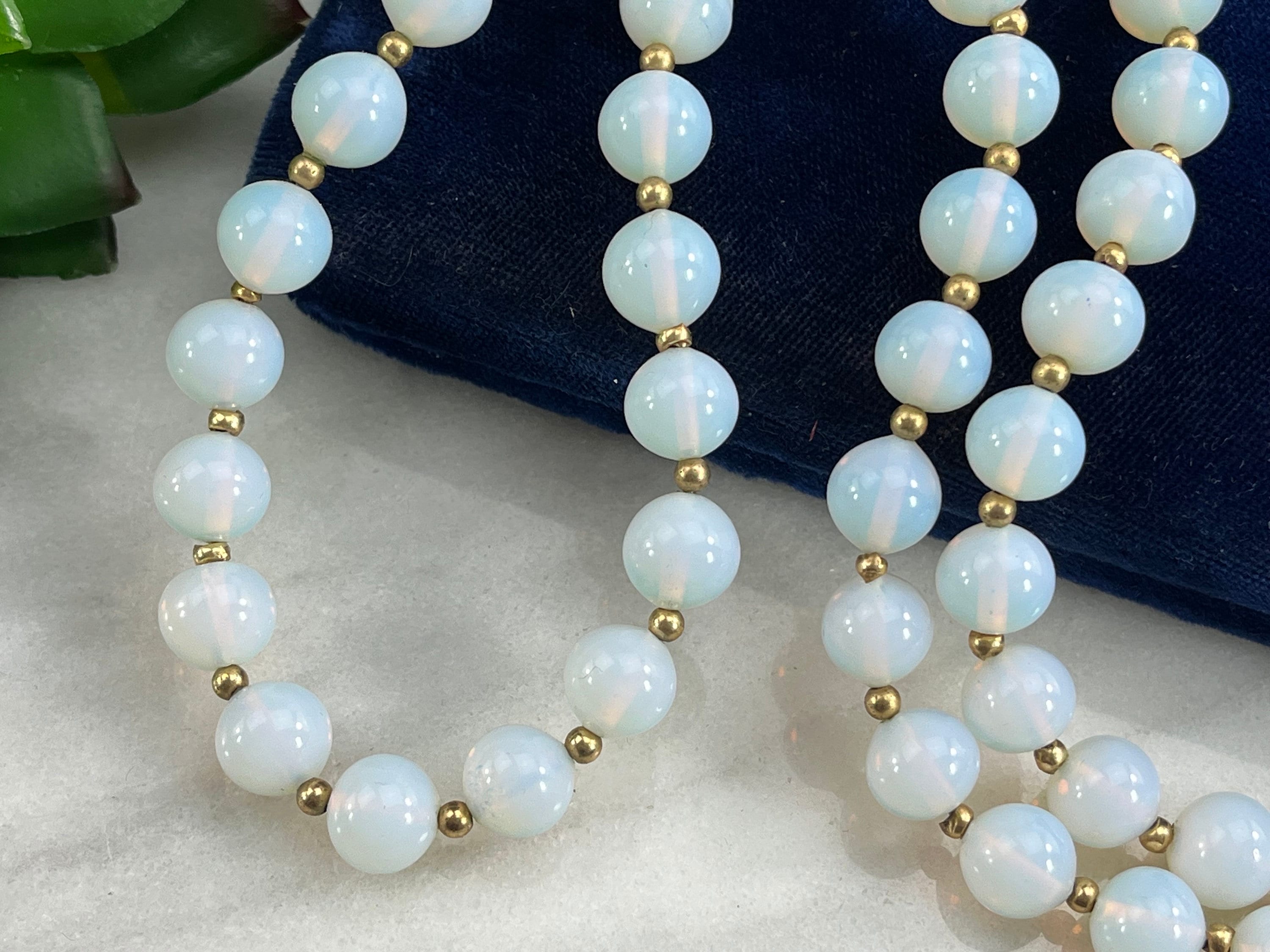 Collier Vintage En Perles D'opaline Blanche - Verre Imitation Perle - Bijou Fantaisie Ancien
