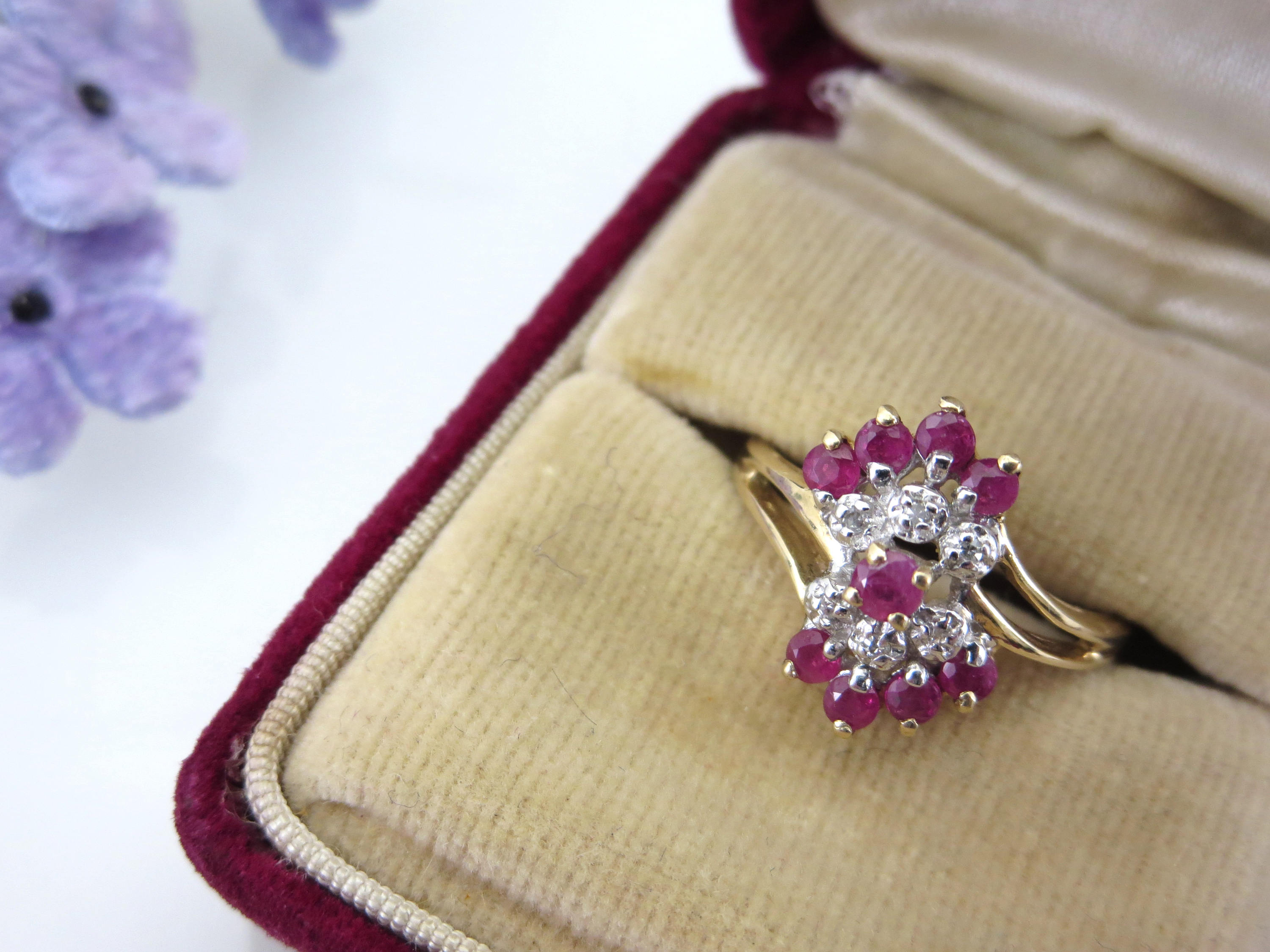 Ruby Ring Unique - 10k Gold Diamonds Cocktail Ring July Birthstone Jewelry Vintage Rings for Women Trending Jewelry