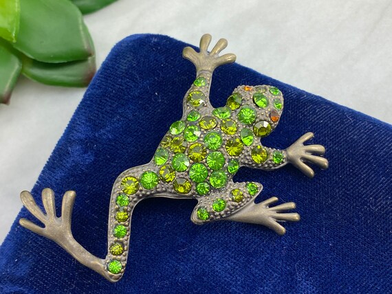 Vintage Rhinestone Frog Brooch or Pendant - Figur… - image 4