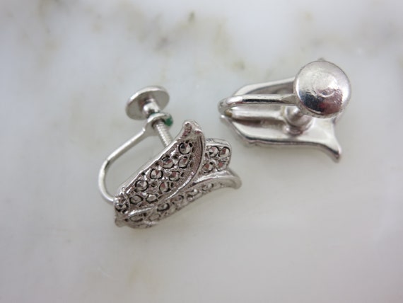 Sterling Silver Marcasite Tulip Earrings - Flower… - image 3