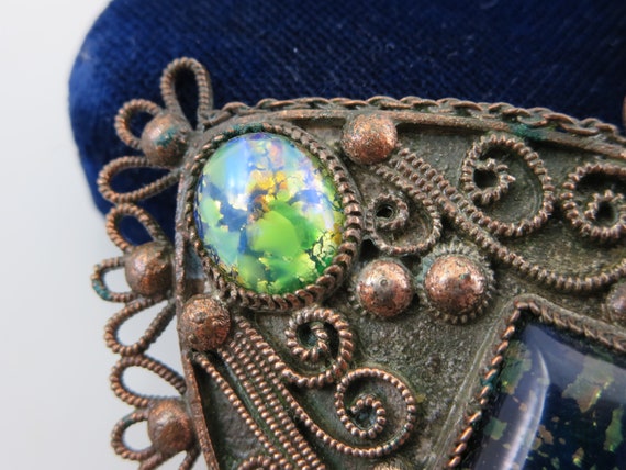Mid Century Copper Necklace -  Faux Opal Art Glass - image 2