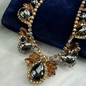 Hematite Rhinestone Necklace - D&E Juliana, Vintage AB Costume Jewelry