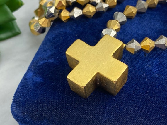 Matte Gold Cross Necklace with Matching Bracelet … - image 7