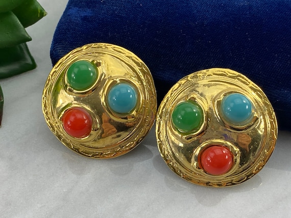 Huge Costume Jewelry Earrings - Large 1980s Jewel… - image 1