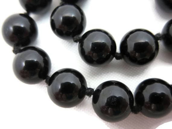 Vintage Black Onyx Necklace - 14k Gold Clasp Bead… - image 5