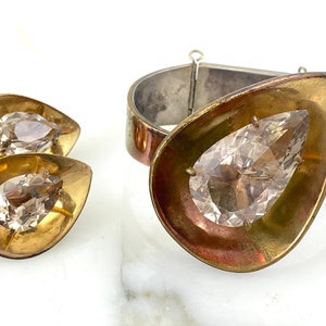 Vintage 1950s Los Castillo Sterling Silver and Quartz Set – Bracelet & Clip Earrings