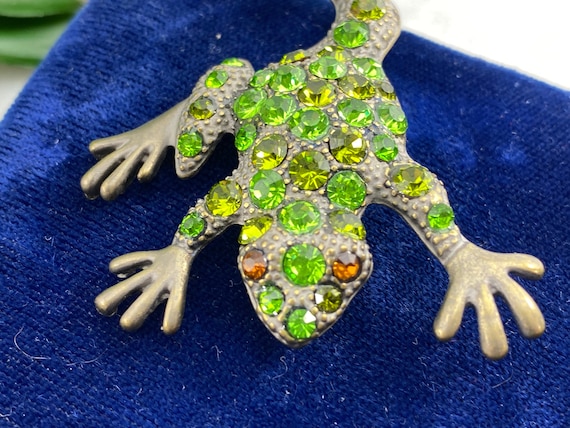 Vintage Rhinestone Frog Brooch or Pendant - Figur… - image 2