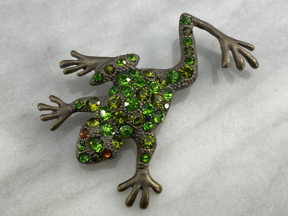 Vintage Rhinestone Frog Brooch or Pendant - Figur… - image 6